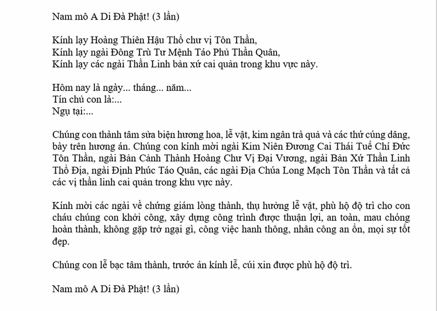 Bài khấn cúng khởi công công trình